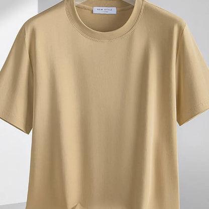 Plus Size 4XL 5XL Liquid Ammonia Mercerized Cotton T-shirt For Men Summer Cool Feeling Round Neck Top Clothes Short Sleeve Tees