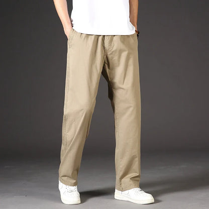 Men's 100% Cotton Cargo Pants Multi-pocket Elastic Waist Pants Big and Tall Mens Trousers Loose Fit Gym Sports Men's Pants