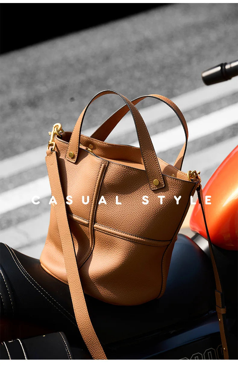 Women Bucket shoulder bag brand design Cowhide ladies handbags and purses genuine leather Tote Bags female messenger Bag Bolsas