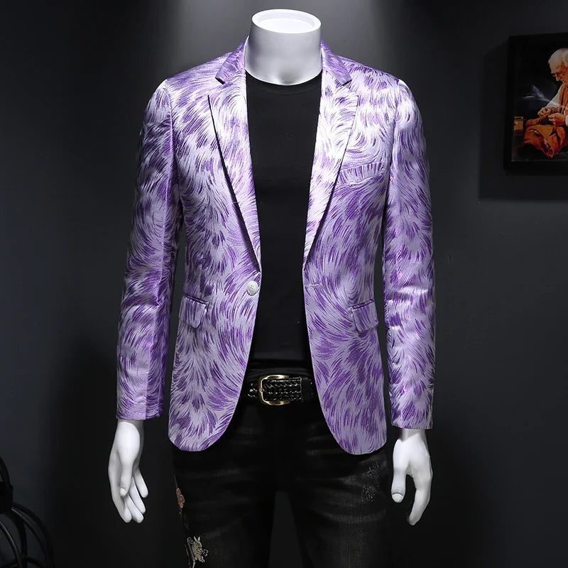 Spring Luxury Embroidery Men Blazers New Men Gold Yarn Casual Suit Jacket Stage Dress High Quality Wedding Business Bleazer Man