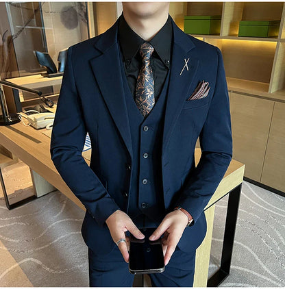 2026 High Quality (Suit + Vest + Trousers) Stylish and Handsome Casual Wedding Suit Business Suit Three-Piece Genuine