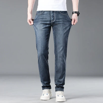 Soft Slim Men's Jeans Summer Thin Straight Business Casual Trousers Fashion Korean Comfortable Cool Brand Man Pants
