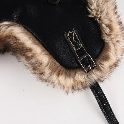 New Leather Winter Hat Faux Fur Lined Pilot Ski Ushanka Thicken Warm Windproof Snow Cap With Ear Flap Men's Hats & Caps