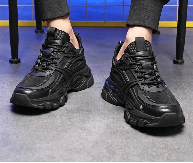 Four Seasons Thick and height-increasing sports shoes, men's genuine leather mesh casual men's shoes, trendy shoes