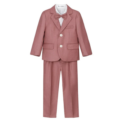 Pink Handsome Boys Lapel Slim Fit Dresswear Suits Wedding Party Spring Autumn New Child Suit Set 4 Pieces For Activities