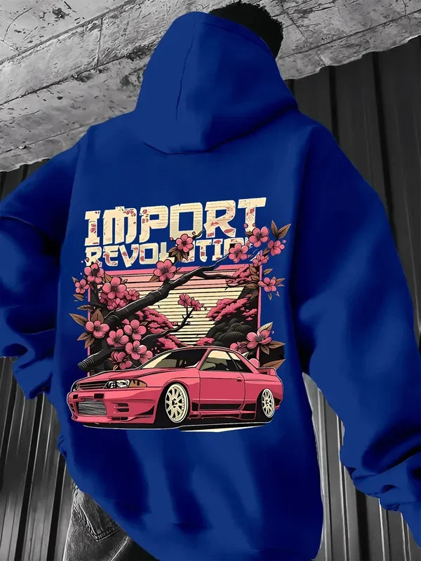 2026 Men's Car Print Hoodie Y2K Streetwear Fashion Hooded Sweatshirt Casual Comfortable Pullover Top