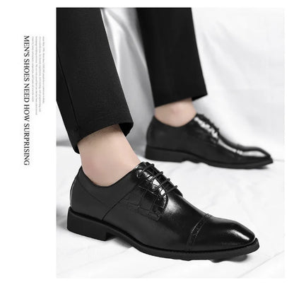 Men's Big Size 39-48 Black Leather Cap-Toe Oxford Shoes New Formal Business Dress Shoes Male Spring Autumn Wedding Shoe for Man