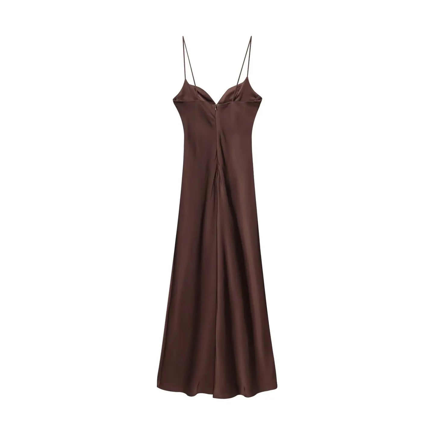 2025 Women Red V-Neck Holiday Style Satin Texture Long Dress Sleeveless Summer Women's Back Zipper Fashion Sling Dresses