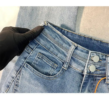 Women Autumn Y2K Slim Flared Denim Trouser Raw Edge Vintage Sexy Minimalist Pant Grunge High Waist Solid High Street Retro Jeans