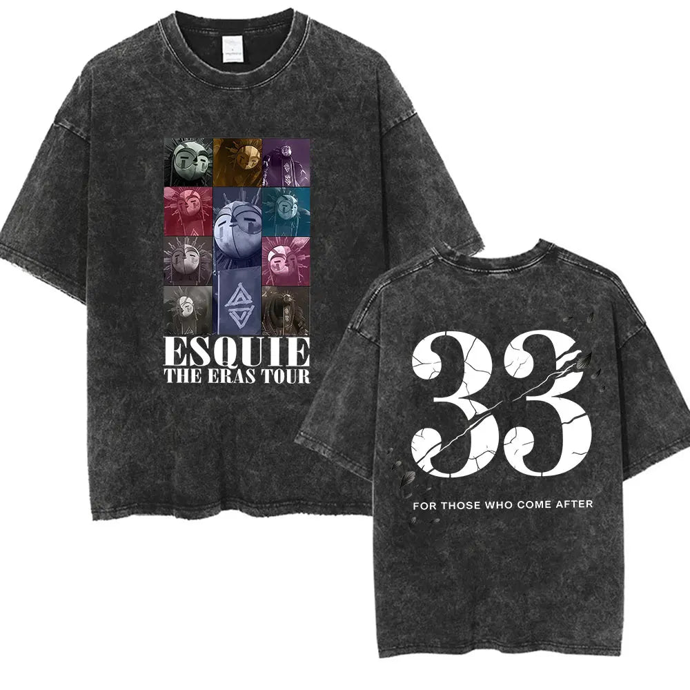 Game Clair Obscur Expédition 33 Vintage Washed T Shirts Men's Women Casual High Quality Oversized Cotton T-shirt Fans Streetwear