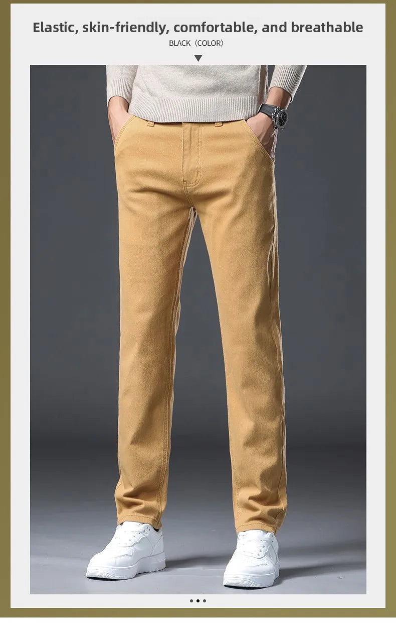 Classic Style 3 Colors Autumn Men's Slim Brown Jeans High Quality Business Casual High Stretch Denim Pants Male Brand Trousers
