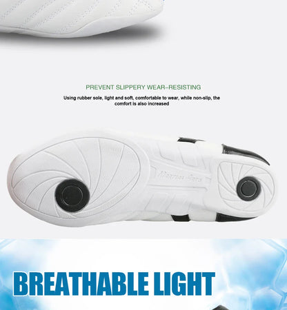 White Breathable Taekwondo Shoes Karate Kung Fu Wrestling Martial Arts Shoes Adults Child Non-slip Soft Oxford Soles Sneakers