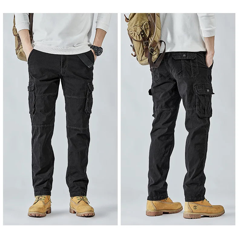 2026 Men's Cargo Pants Straight Leg Cotton Stretch Tactical Trouser Male Military Outdoor Camping Fishing Casual Work Wear Khaki