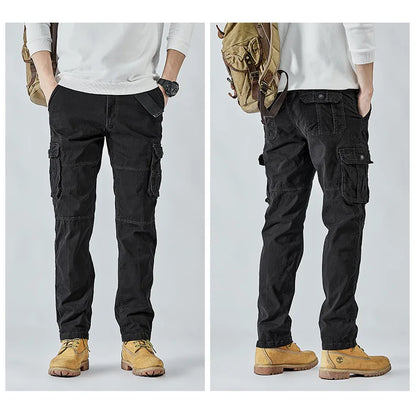 2026 Men's Cargo Pants Straight Leg Cotton Stretch Tactical Trouser Male Military Outdoor Camping Fishing Casual Work Wear Khaki