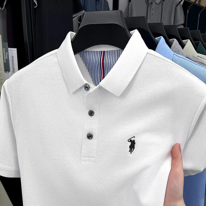 100% pure cotton short sleeve polo shirt summer new breathable men's T-shirt high-end brand Paul Pony embroidered business top