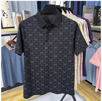 Luxury fashion brand trend printed short sleeve polo shirt men's summer new personality comfort breathable casual lapel T-shirt