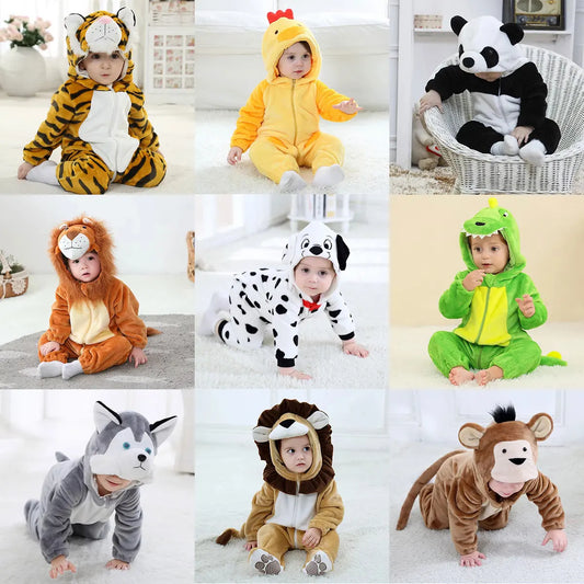 Infant Toddler Dalmatian Dog Lion Tiger Dinosaur Costumes Baby Boys Girls Kigurumi Cartoon Animal Romper Halloween Purim
