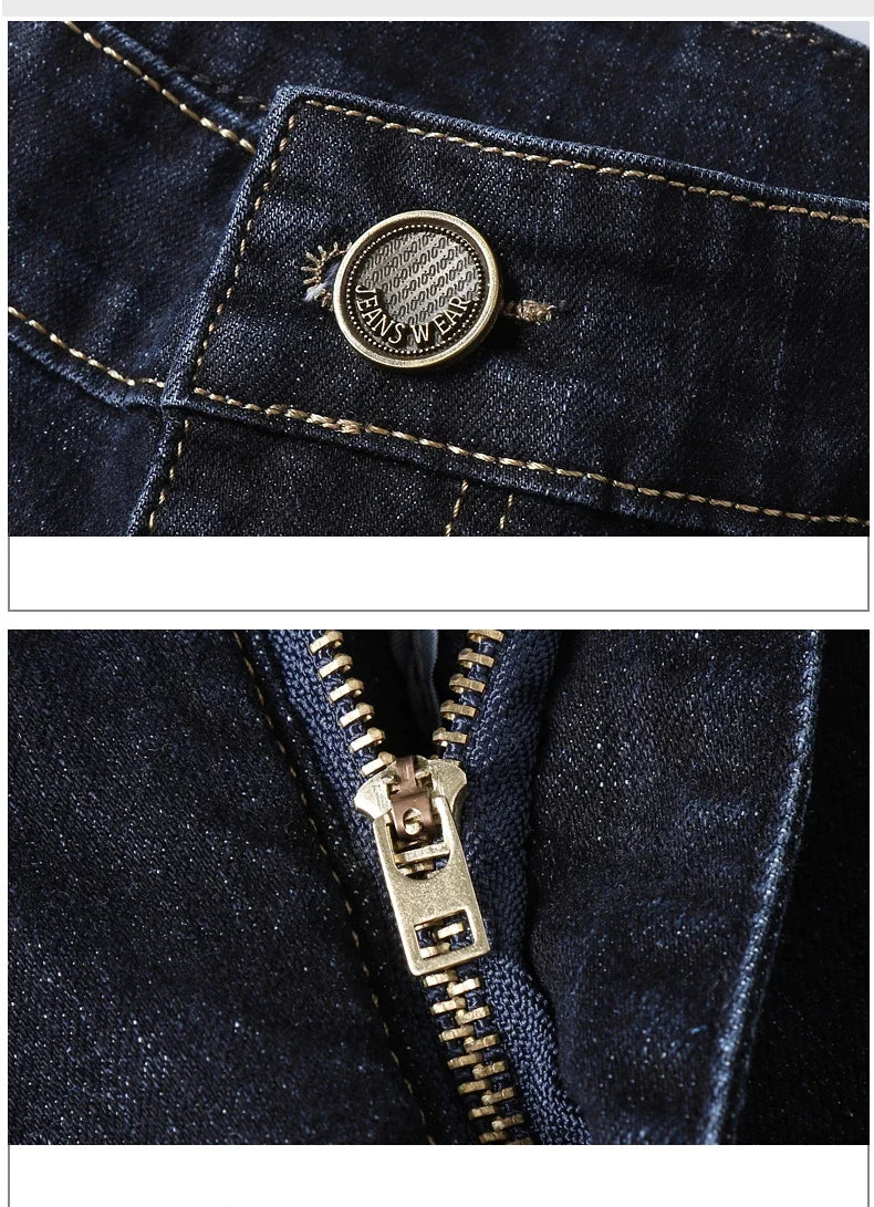 New Men's Fashion  Business Casual Stretch Slim Jeans Classic Trousers Denim Pants Male Black Blue