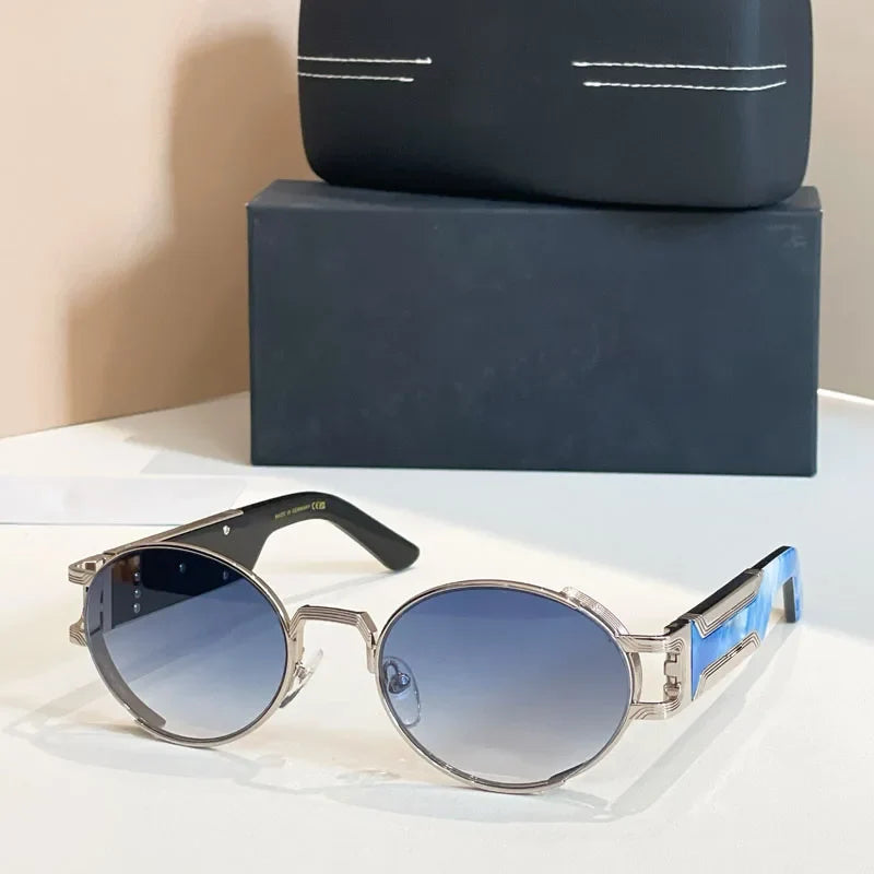 Oval Designer Sunglasses for Men Women Small Frame Alloy Acetate Germany Brand Design High Quality UV400 Classical Eyeglasses