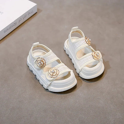 Korean Style Summer Sandals For Girls Luxury Pearl Flower Children's Beach Shoes Ergonomics Soft-soled Kid's Girl's Sandals