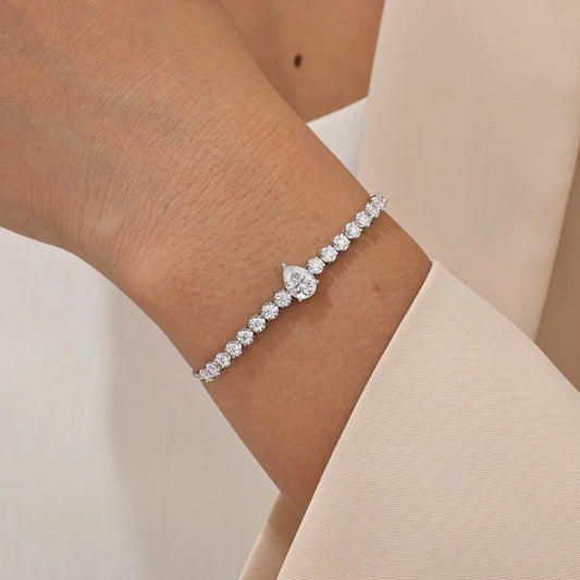 Bracelet de tennis en moissanite goutte d'eau de 2,5 mm avec chaîne de poignet réglable en diamant de laboratoire taillé en poire en argent S925 pour femmes, bijoux de fête
