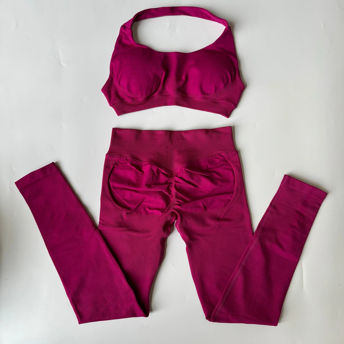 Yoga Legging Sets for Women Seamless Yoga Set Scrunch Butt Legging Set Workout Gym Suit with Halter Crop Top