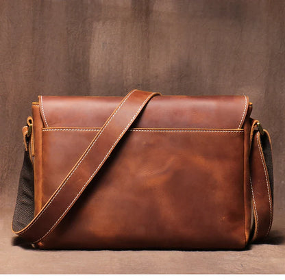 Men's High Quality Genuine Leather Shoulder Bag Vintage Flap Crazy Horse Cowhide Messenger Bag Daily Casual Crossbody Bags
