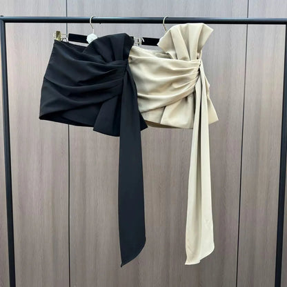 2026 Spring and Summer Design Sense Niche French Temperament Pleated Bow Streamer Hip Skirt for Women Ladies