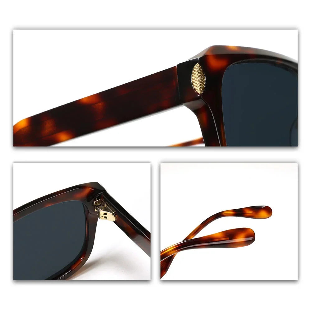 Tortoise Acetate Sunglasses Vintage Rivet Rectangle Frame UV Protection Unisex Retro Sun Glasses Fashion