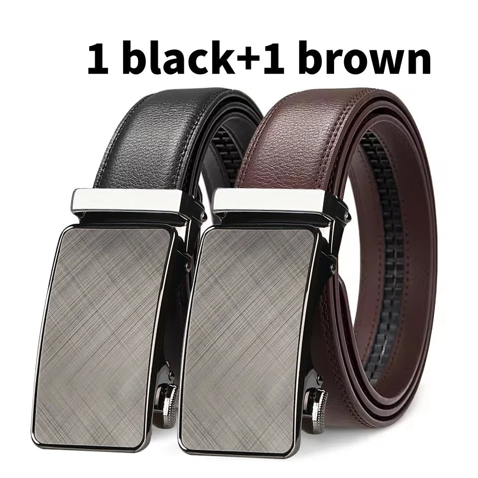 Men's Genuine Leather Belt Adjustable Automatic Buckle Belt Black/Brown Ratchet Belt High-Quality Business Casual Belt for Men
