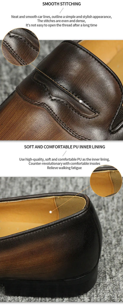 Men's Leather Casual Shoes Luxury Fashion Mens Dress Loafer Shoes Slip-on Casual Peas Shoes Smoking Slipper High Quality Shoes