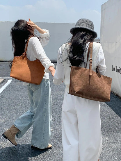 Retro Faux Suede Tote Women Bag Large Capacity Shoulder Bags for Women 2026 Matte Texture Designer Handbags and Purses Shopper