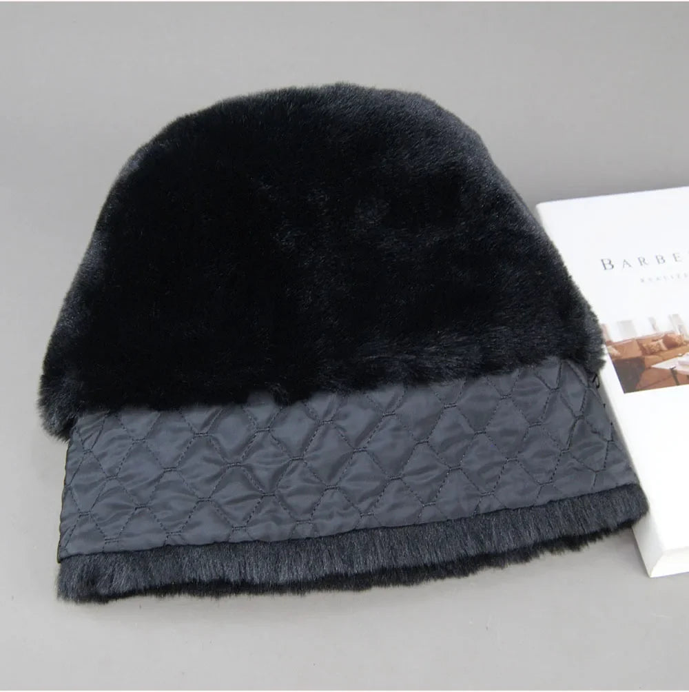 New Winter Outdoor Women Fake Real Rabbit Fur Hat Natural Warm Rabbit Fur Bomber Hats Male Quality Fake Rabbit Fur Caps