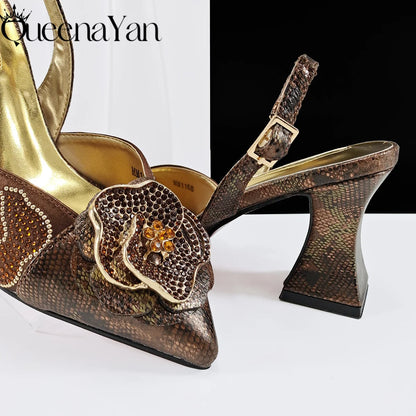 2025 Elegant Lilac Color Women's Heels Handbag Set Rhinestone Embellished Designer Shoes for Weddings Special Events