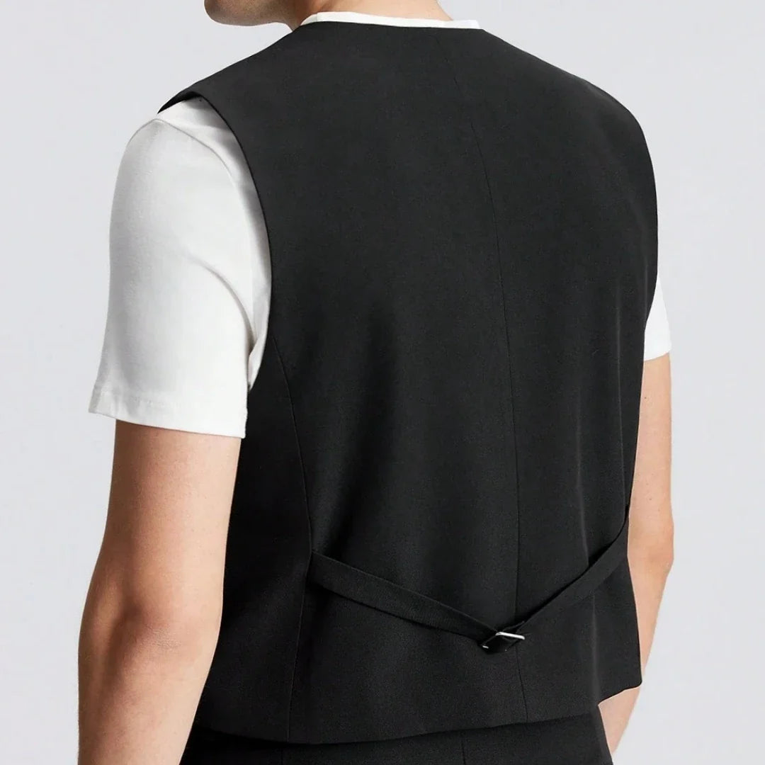 Men Vest Black Solid Double Button Waistcoat For Wedding Banquet Party Business Office Daily Casual Men Suit Vest