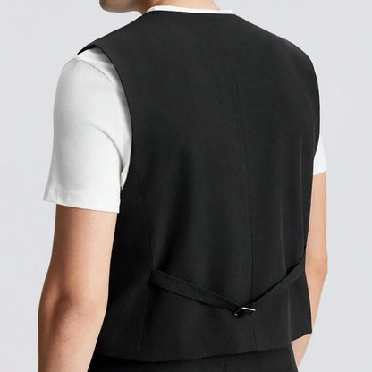 Men Vest Black Solid Double Button Waistcoat For Wedding Banquet Party Business Office Daily Casual Men Suit Vest