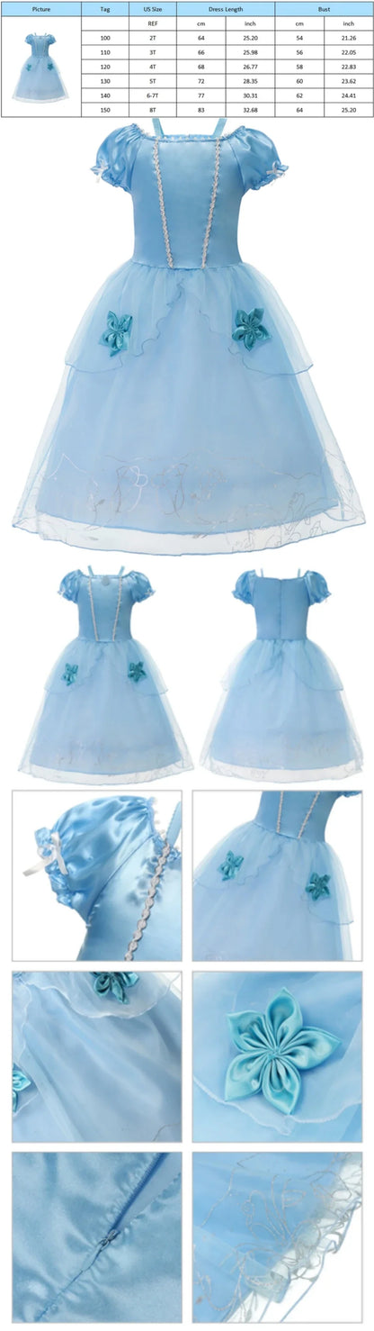 Muababy Princess Dress for Girls Aurora Belle Elsa Jasmine Cosplay Costume Party Halloween Carnival Outfit Kids 2-8Y Vestido
