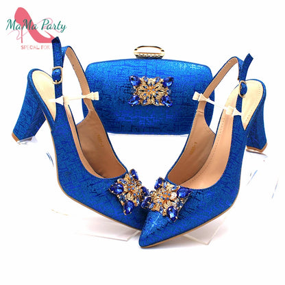 Color Italian Classics Design African Women Shoes and Bag Set High Quality with Shinning Crystal for Wedding Party