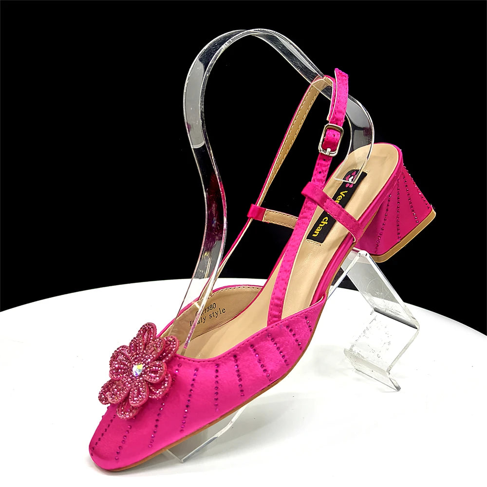 2026 Elegant Gold Color Women's Heels Handbag Set Rhinestone Embellished Designer Shoes for Weddings Special Events