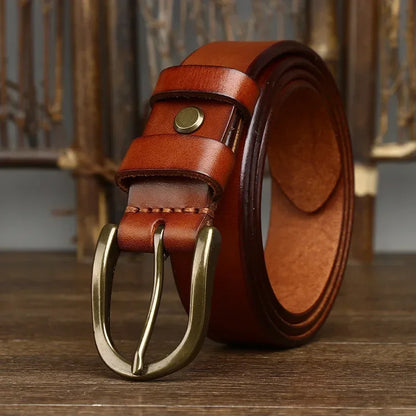 3.3CM Top Cow Genuine Leather Belts for Men Luxury Designer High Quality Copper Brass Buckle Vintage Cowboy Jeans Male Belt