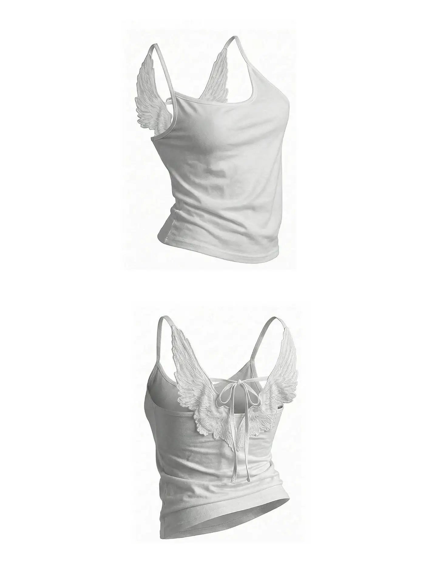Angel Wings Vest 3D Embossed Wings Embroidery Spaghetti Strap Vest Y2K Women Gothic Fashion Summer Sexy Slim Backless Short Top