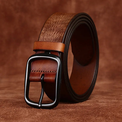 3.8CM Men High Quality Genuine Leather Belt Luxury Pin Buckle Belts Thick Cowskin Fashion Vintage Strap Male Jeans for Man