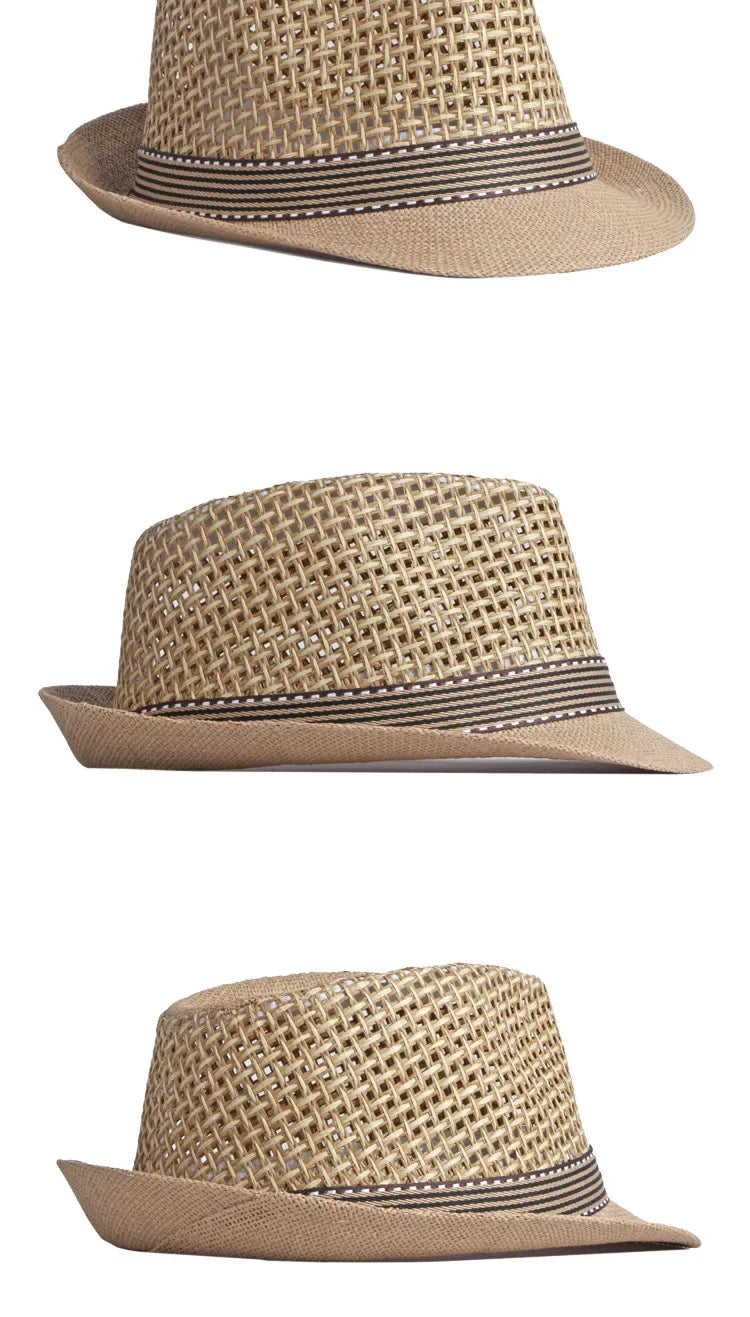 Men's Hats Summer Breathable Straw Small Top Hat Women's Sun Protection Beach Hat British Retro Jazz Cap Mesh Fedora Black Hat