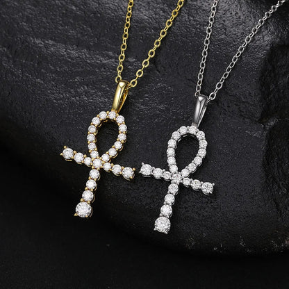 D VVS1 Moissanite Cross Pendant Necklace Full Diamond with GRA Wedding Party Jewelry Rope Chain Necklaces for Women Man