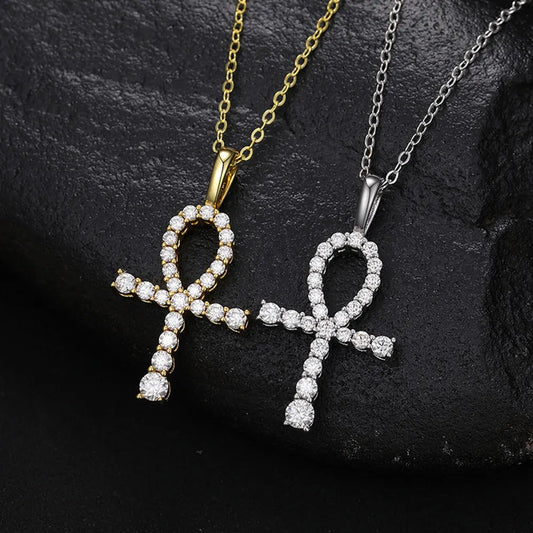 D VVS1 Moissanite Cross Pendant Necklace Full Diamond with GRA Wedding Party Jewelry Rope Chain Necklaces for Women Man