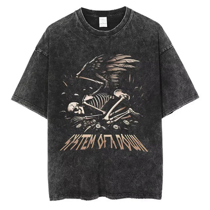 System of A Down Toxicity Album Graphic Washed T-shirts Men Women Rock Oversized T Shirt Male Vintage Alternative Metal T-shirts