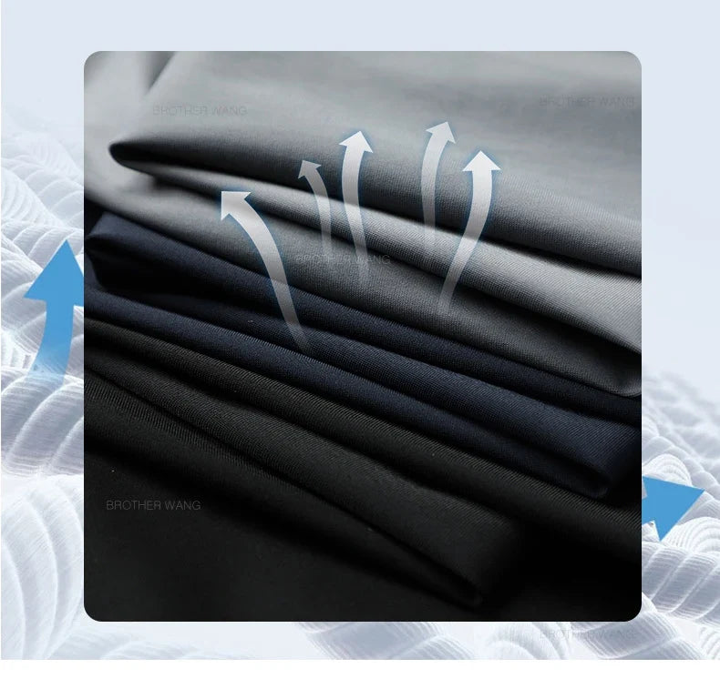 Ultra-thin Ice Silk Cool Men's  Casual Pants Summer New High Elasticity Quick-drying Drape Business Straight Trousers Black Gray
