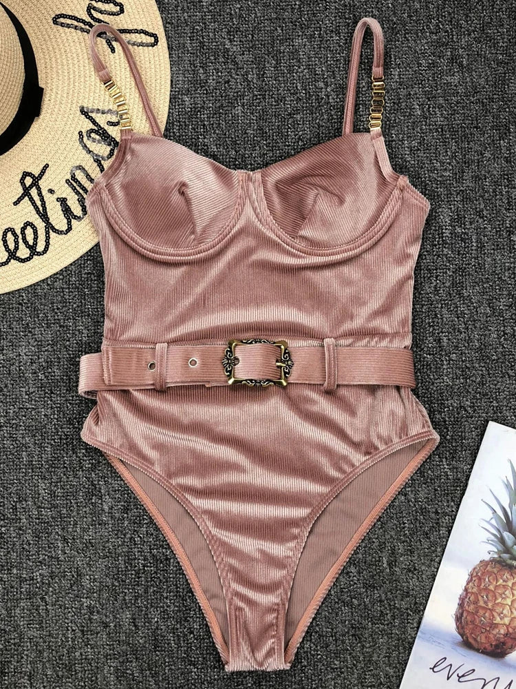 Sexy Push Up Underwire Swimwear Women Solid White Black Padded Buckle One Piece Swimsuit Beach Bathing Suit Bodysuit Monokini