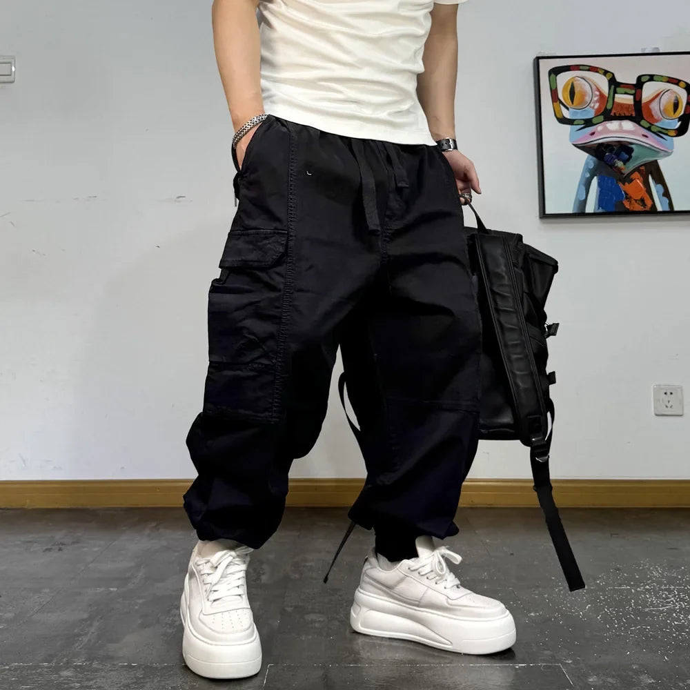 Korean Streetwear Baggy Cargo Pants Men High Quality Multi Pocket Retro Jogger Loose Fit Hip Hop Casual Oversized Haram Pants
