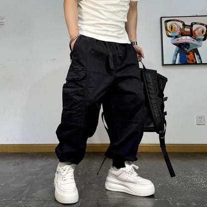 Korean Streetwear Baggy Cargo Pants Men High Quality Multi Pocket Retro Jogger Loose Fit Hip Hop Casual Oversized Haram Pants